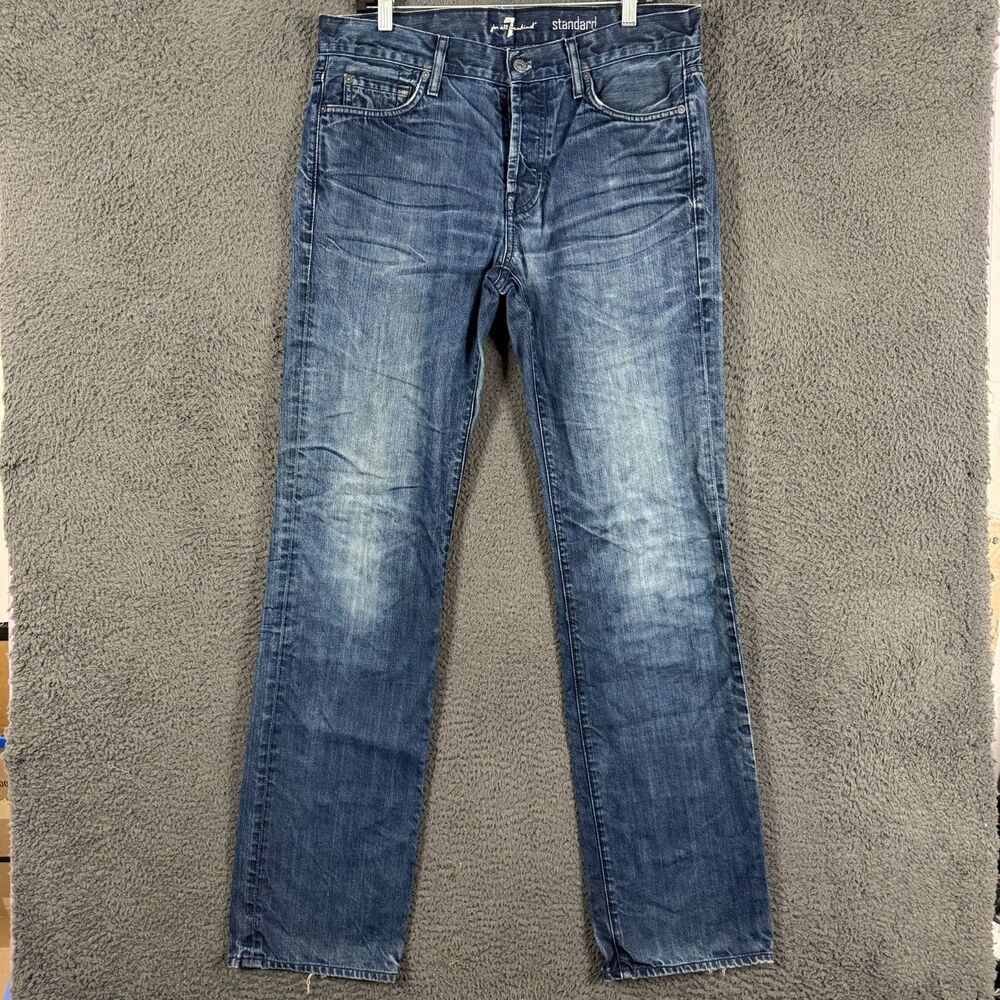 7 For All Mankind Jeans Mens 33x35 Blue Standard Fit Dark Wash Button Fly